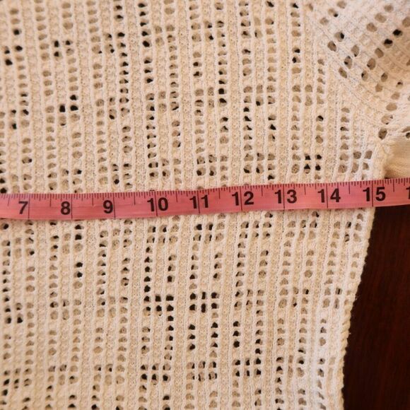 ALC crochet open knit sweater white baloon sleeve Large peplum stretch lace crew - Picture 7 of 9